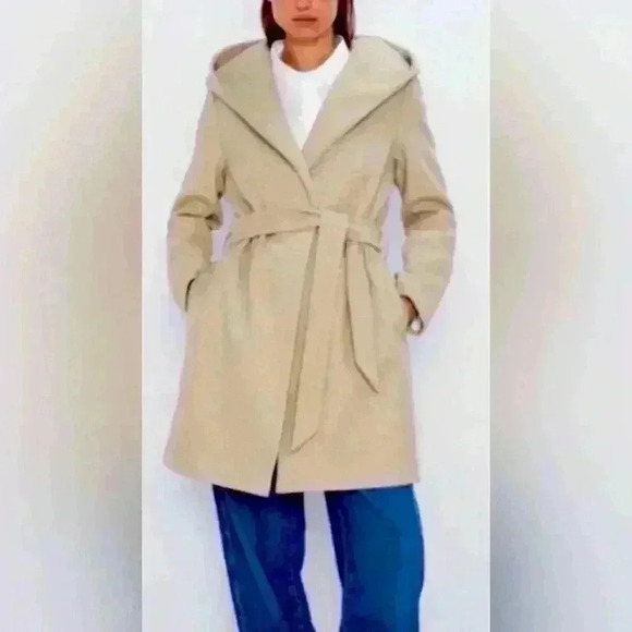 Zara Hooded Coat in Beige, worn once - Picture 1 of 6